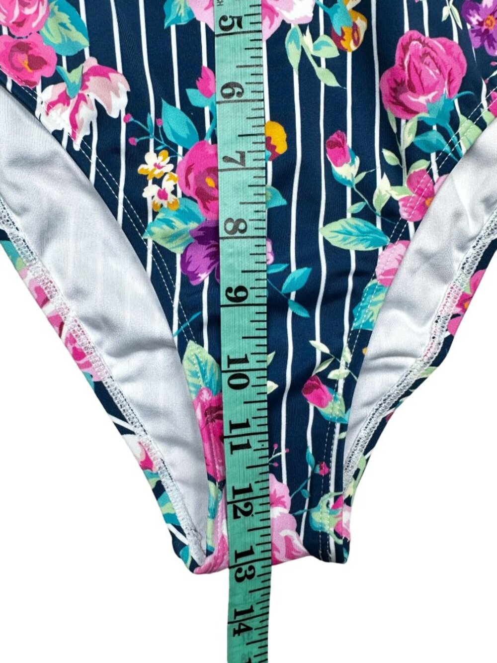 Cupshe Bikini Set Womens Large Striped Floral Two-Piece Swimwear High Waist NEW - Picture 11 of 13